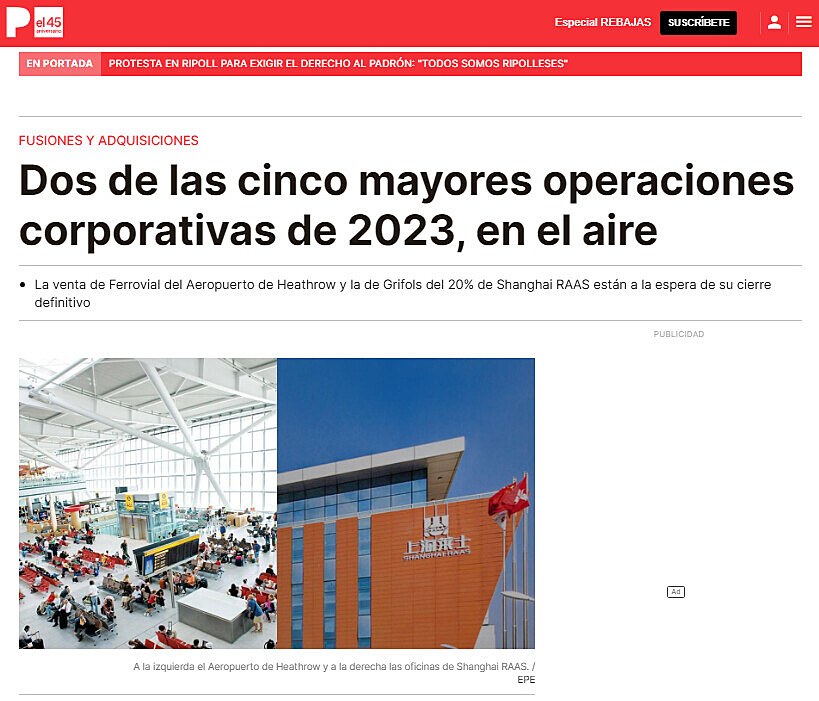 Dos de las cinco mayores operaciones corporativas de 2023, en el aire